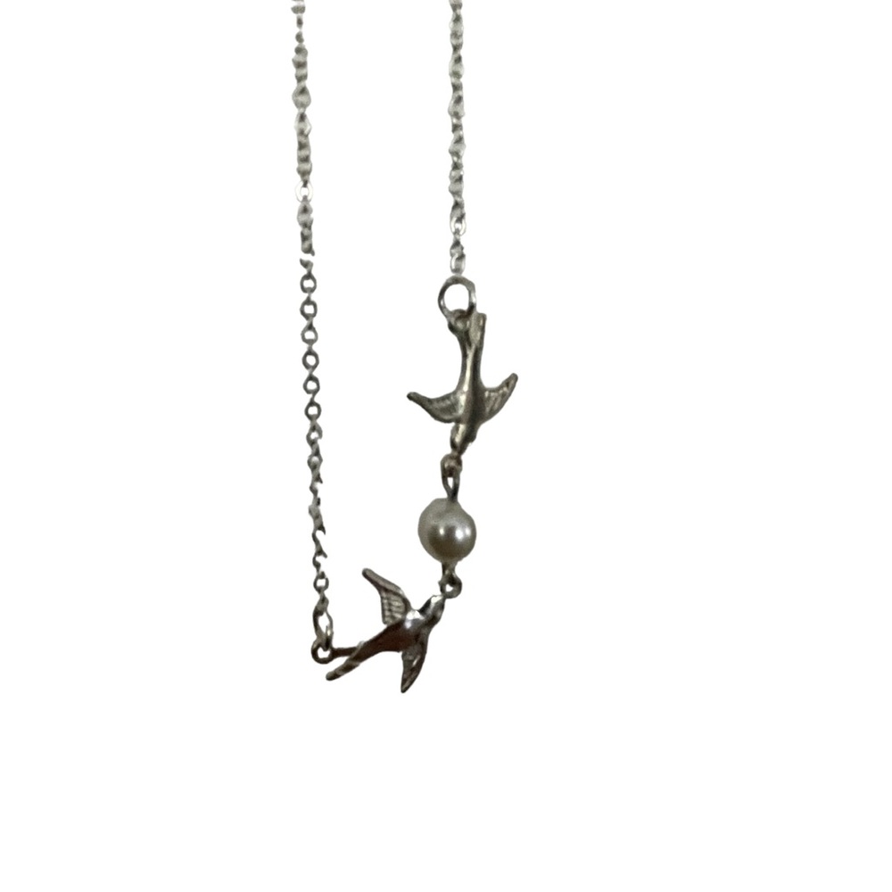 BIRDS AND PEARL SILVER NECKLACE - Picture 5 of 6
